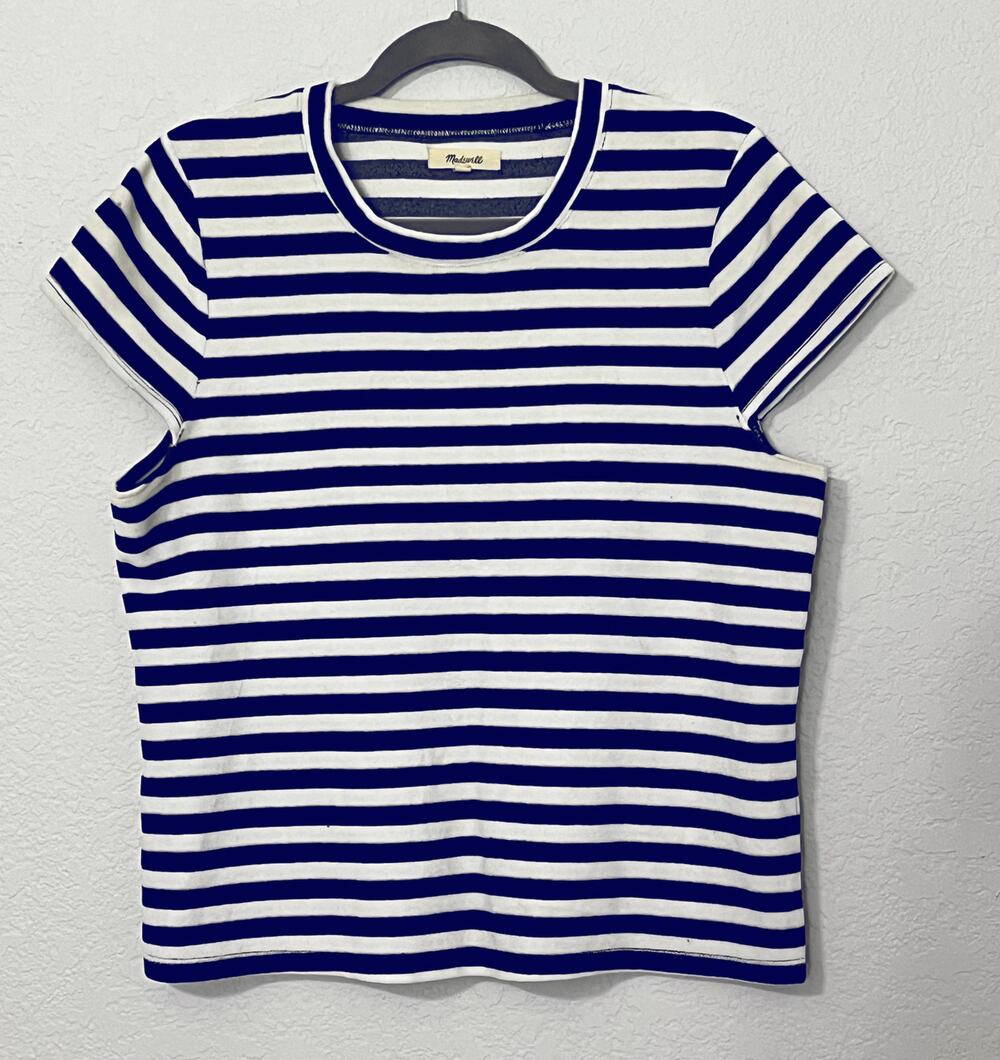 Madewell Fisherman Core, Coastal, and Nautical Striped Velour Womens L
